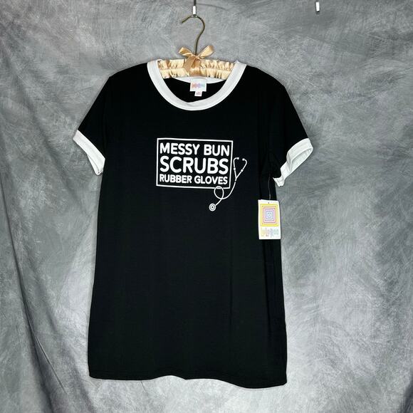 NEW Lularoe T Shirt Top Women Sm Runs Large Black White Medical Theme Comfy - Picture 1 of 7